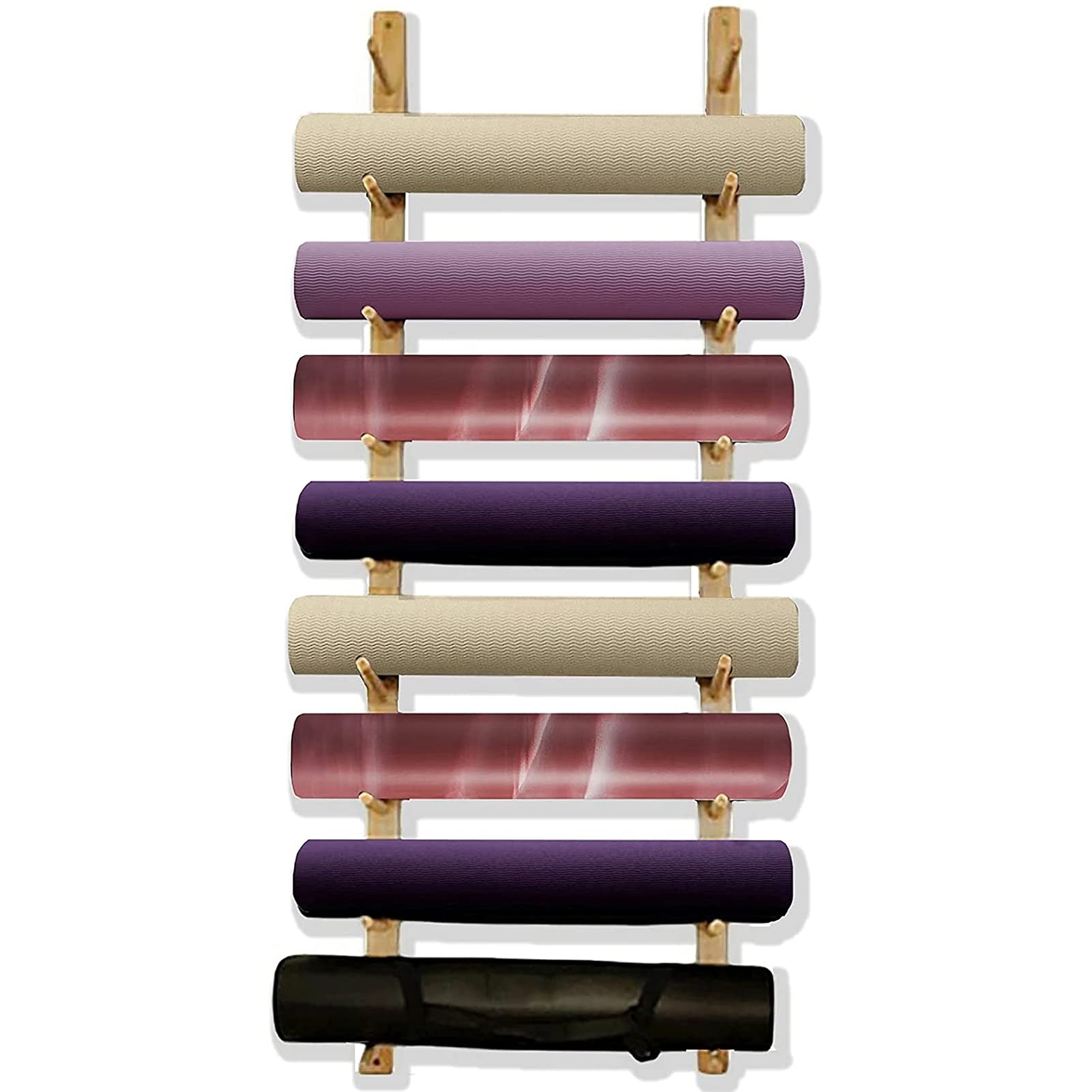 Amazon.co.jp: 木製壁ヨガマット収納ラック9段ジム機器スタンド